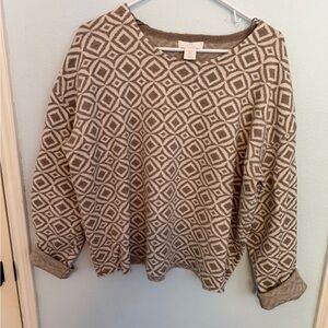 Halston Heritage Diamond Pattern Knit Top in Cream and Brown